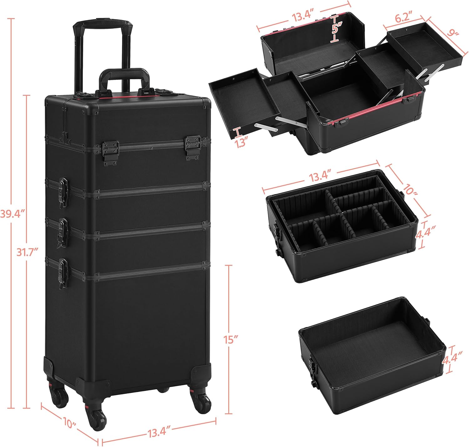 Black 4‑in‑1 Lockable Rolling  - Makeup 评论和价格